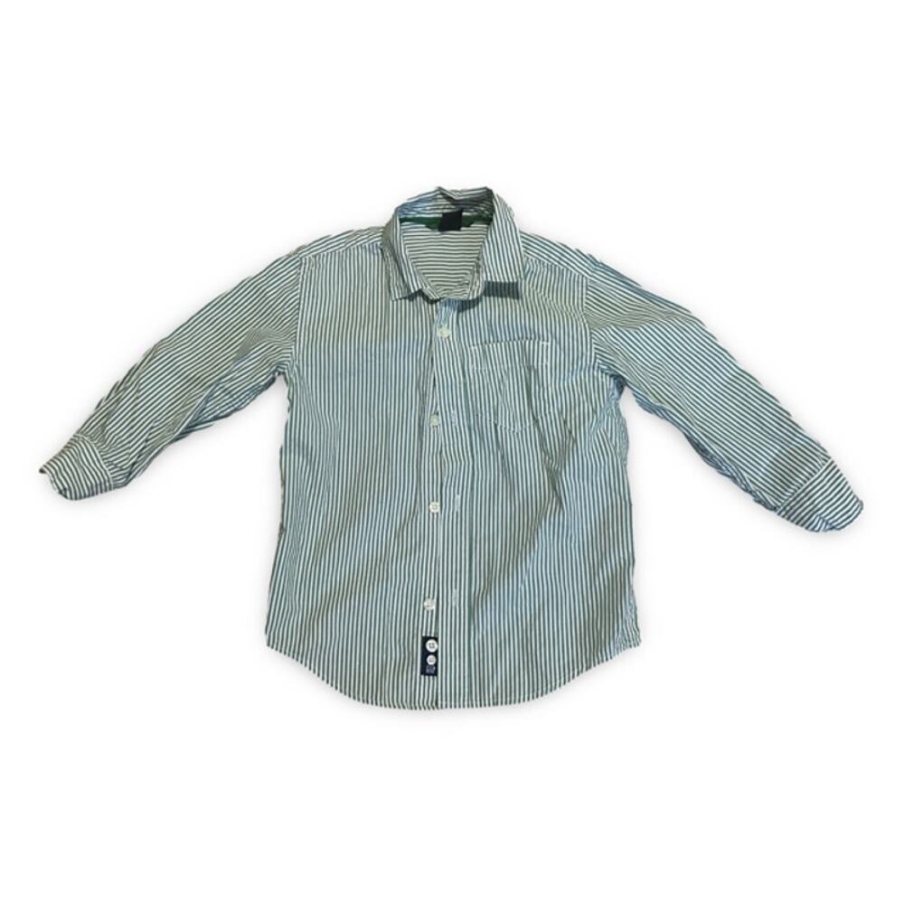 Gap Kids Striped Button Down Shirt XS 4-5 Green White